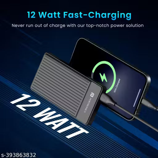 Portronics Luxcell B12 10,000mAh 12W Power Bank, Ultra Slim Power Bank with USB-A Output Port & Dual Input Ports (Micro & Type C) | BIS Certified | Free Type C Cable| Made in India(Black)